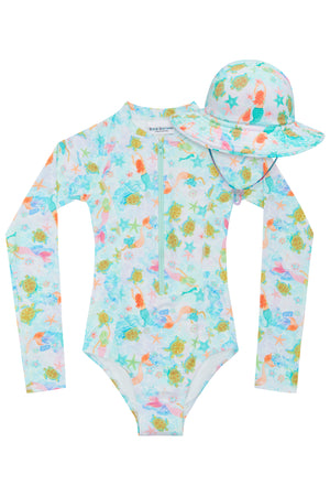 Long sleeve surf swimsuit with matching Beach Hat - Hamilton Island