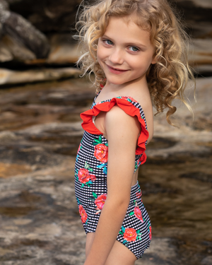 Girls One Piece and Rash Top Set - Vacation Time Print