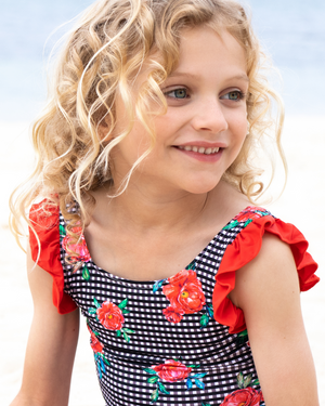 Girls One Piece and Rash Top Set - Vacation Time Print