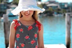Girls One Piece and Rash Top Set - Vacation Time Print
