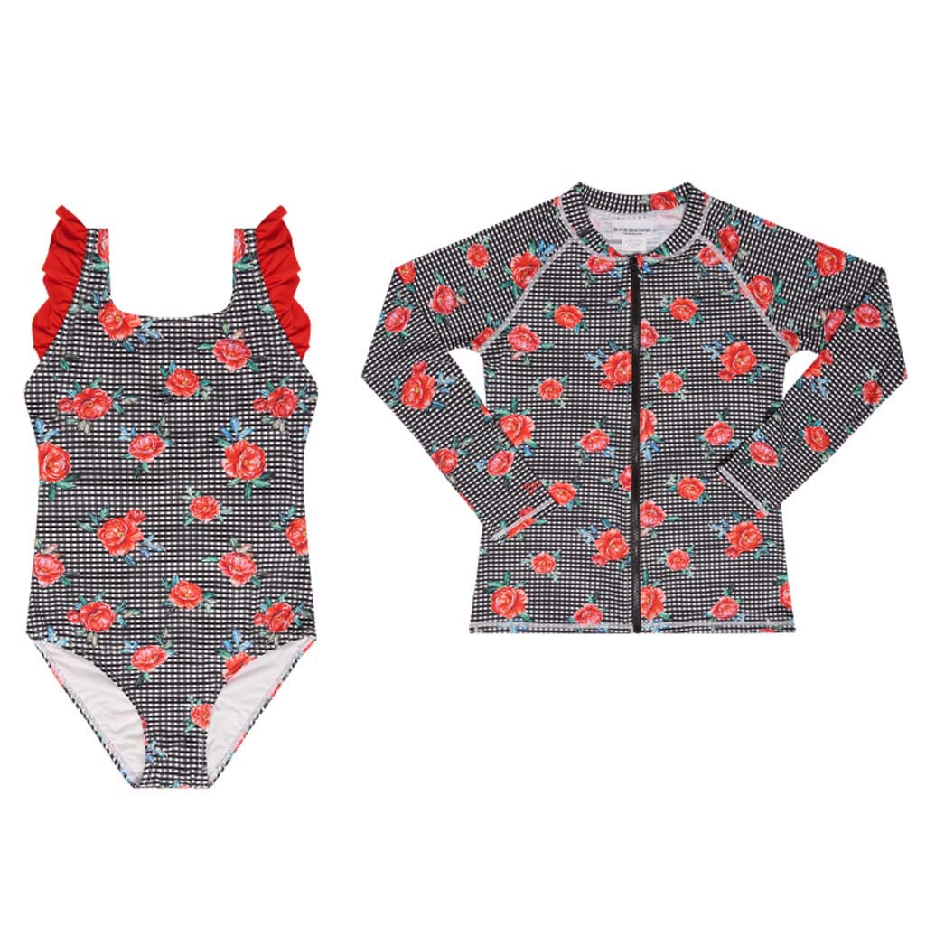 Girls One Piece and Rash Top Set - Vacation Time Print