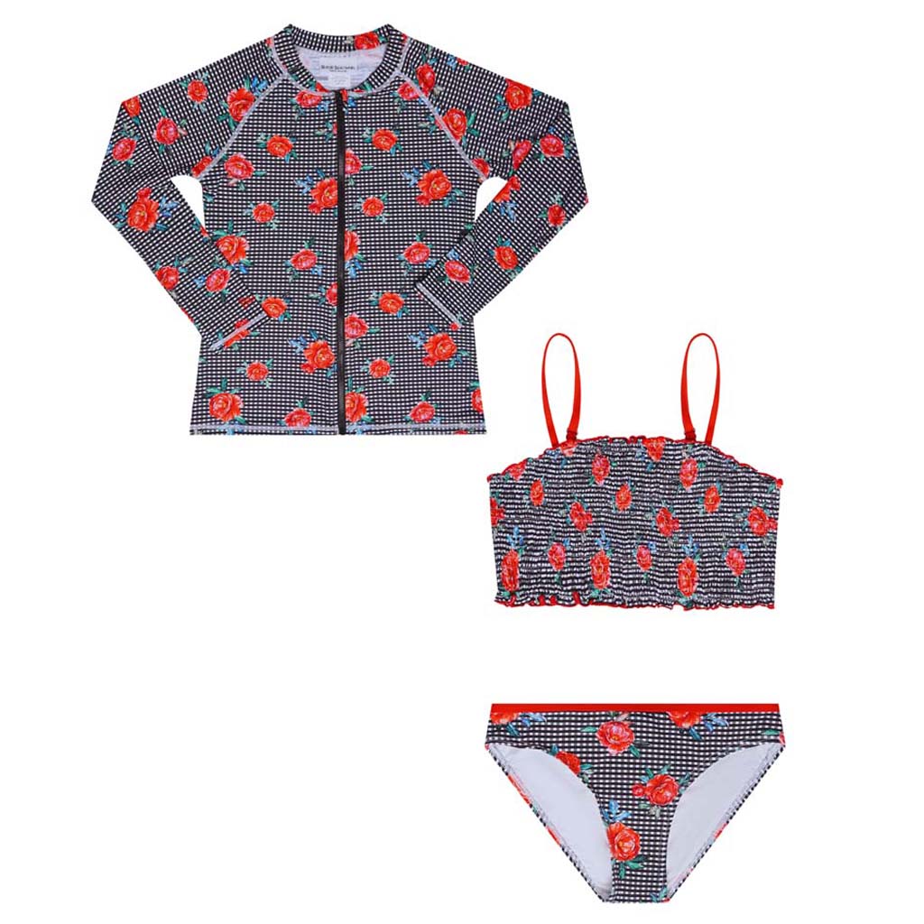 Girls Bikini and Rash Top Set - Vacation Time Print